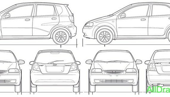 Chevrolet Aveo (2006) (Шевроле Авео (2006)) - чертежи (рисунки) автомобиля